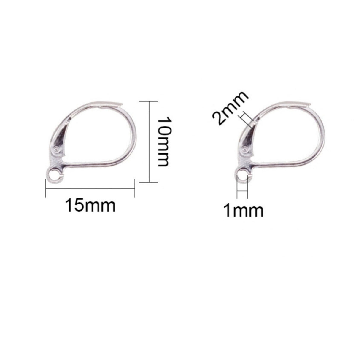 2x Pendientes Gancho Cerrado acero inoxidable plateado 10x15mm