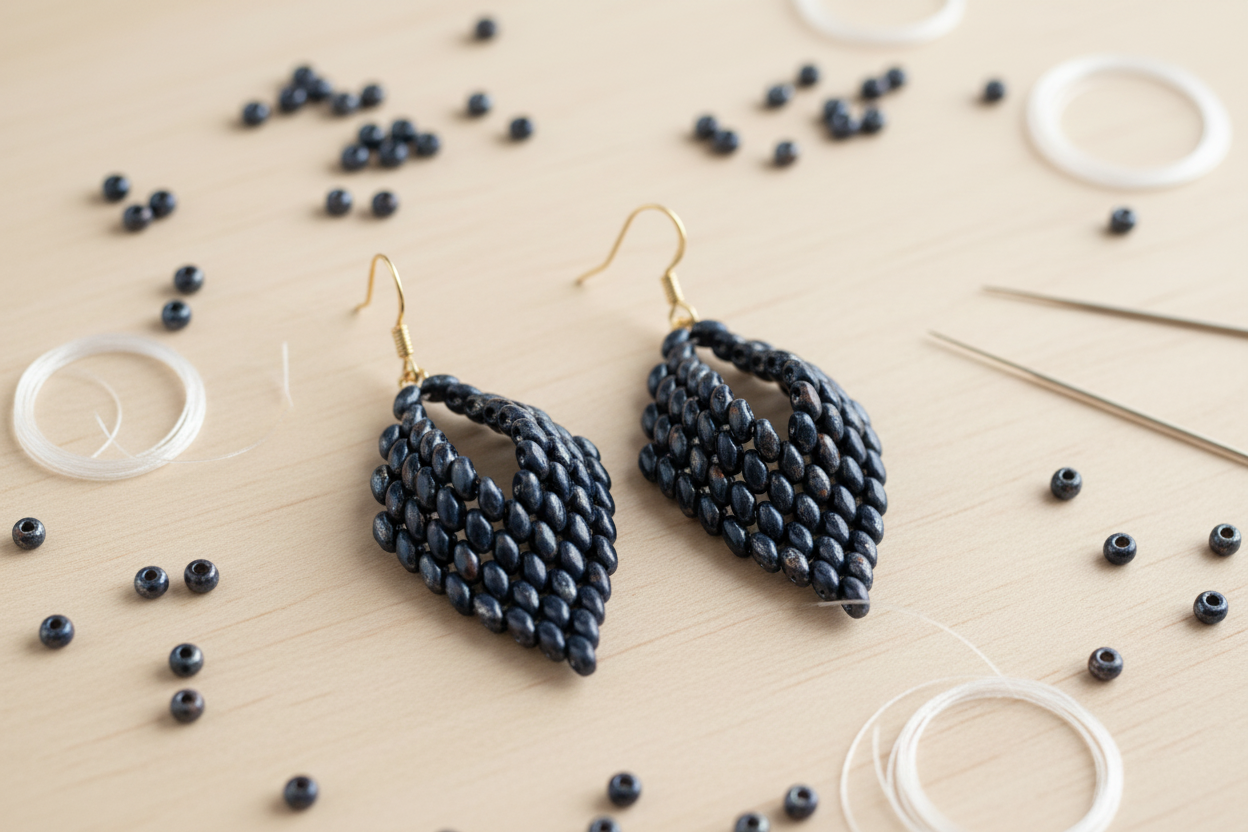 Pendientes hoja rusa miniduo Jet Silver Picasso en mesa