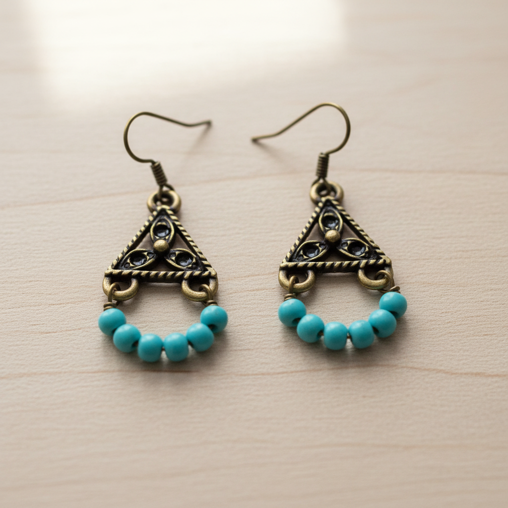Pendientes triangulares bohemios con turquesa