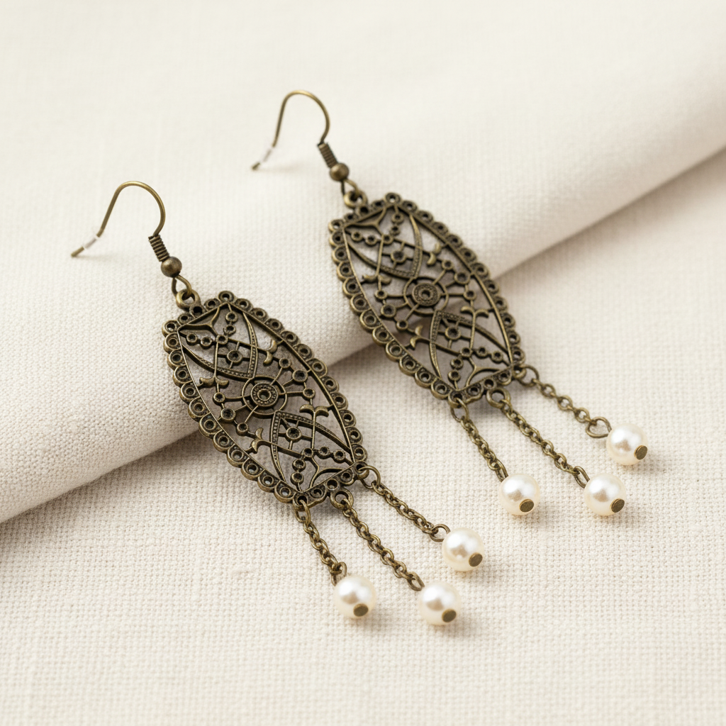 Pendientes vintage con perlas y cadenas