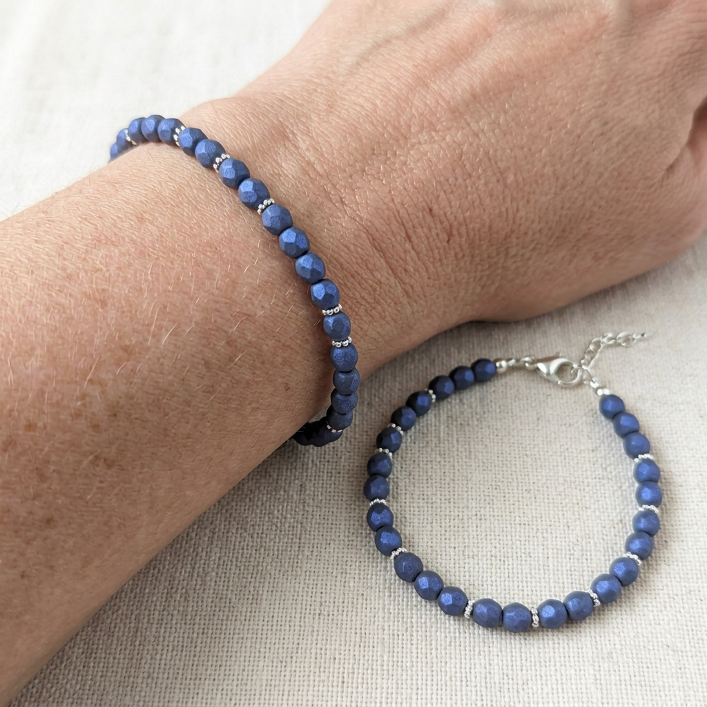 Pulsera con cuentas facetadas de 4 mm Twilight Moonlight Blue