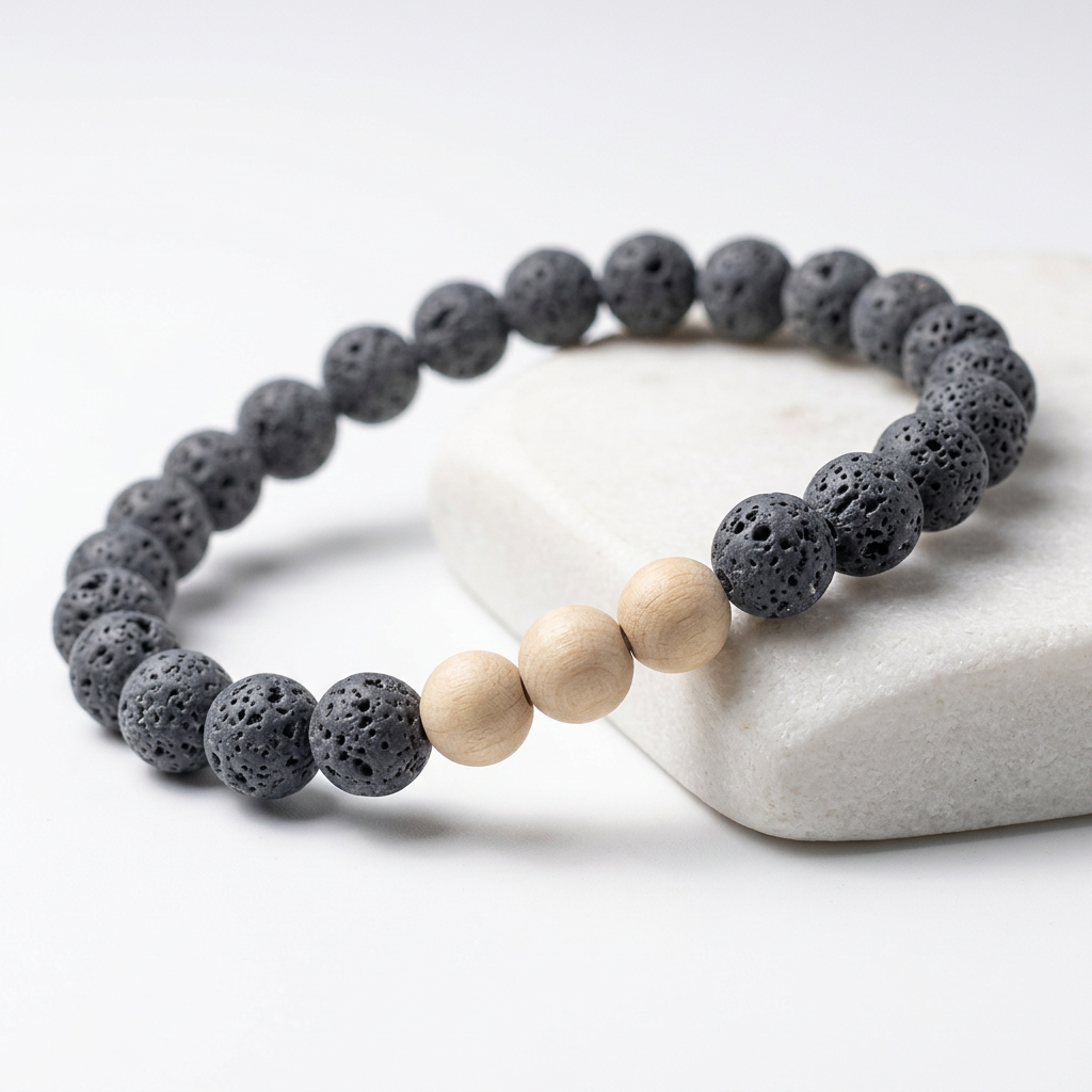 Pulsera sencilla de lava natural y madera clara