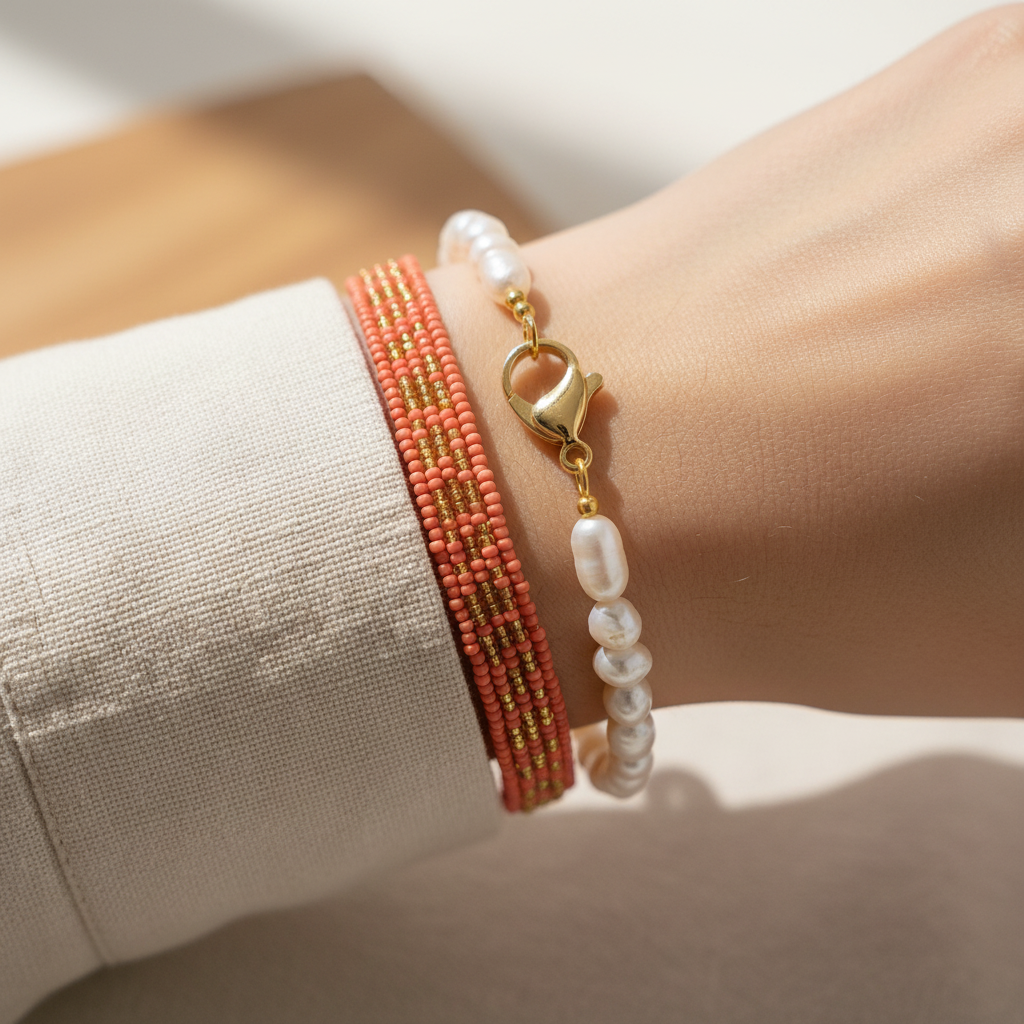 Pulseras superpuestas con cierres mosquetón