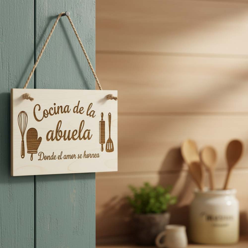 Madera grabada con láser con imagen y texto personalizado