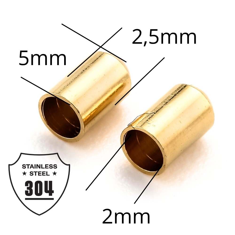 1x Capuchones o Terminales Cordón Chapado Dorado 24k 304 Plata 5x2.5mm