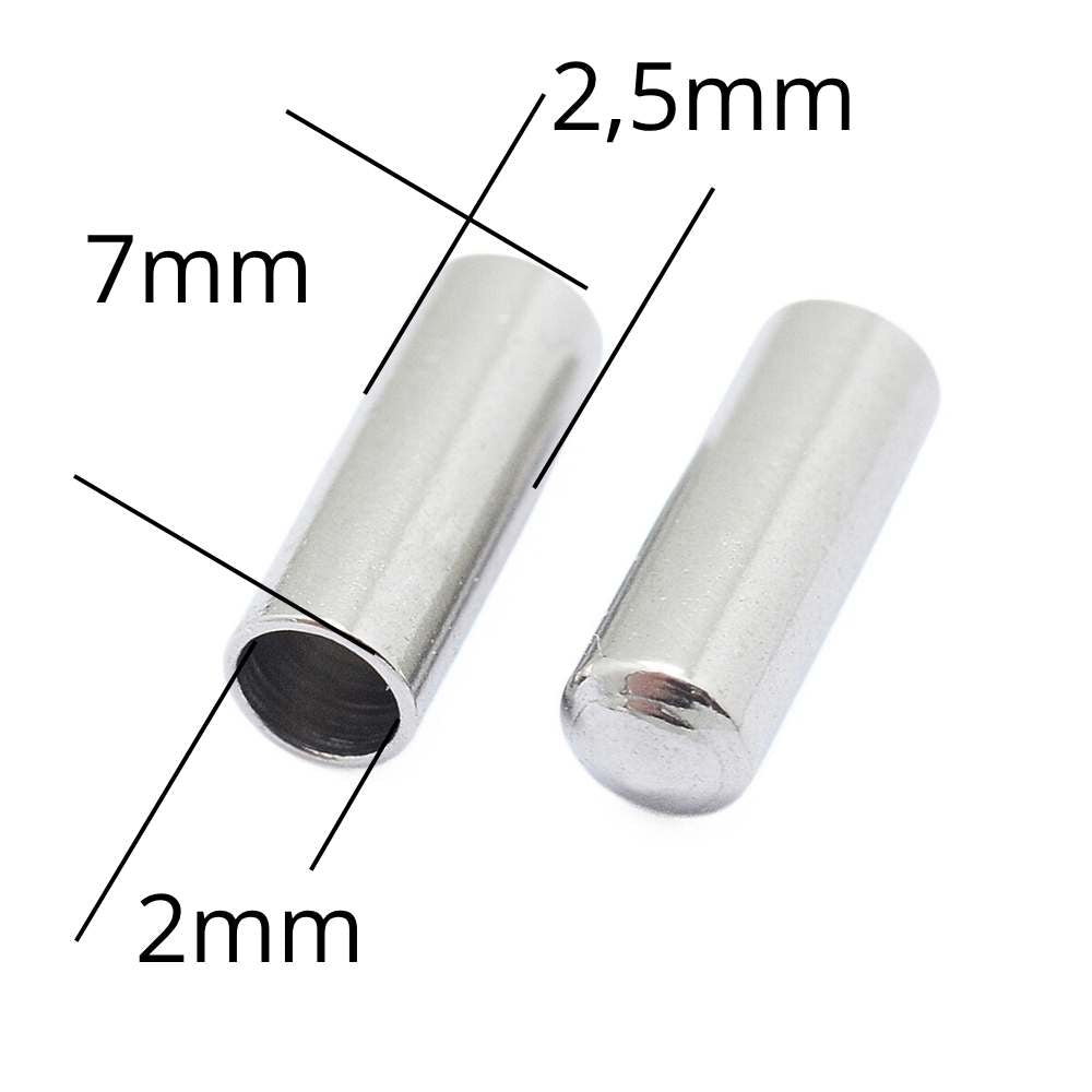 1x Capuchones o Terminales Cordón Acero 304 Plata 7x2.5mm